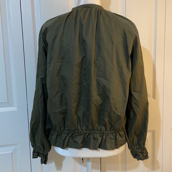 H&M Women’s SZ 8 Olive Green Front Zip Blazer Draw String Waist Lined Jacket - Picture 4 of 13